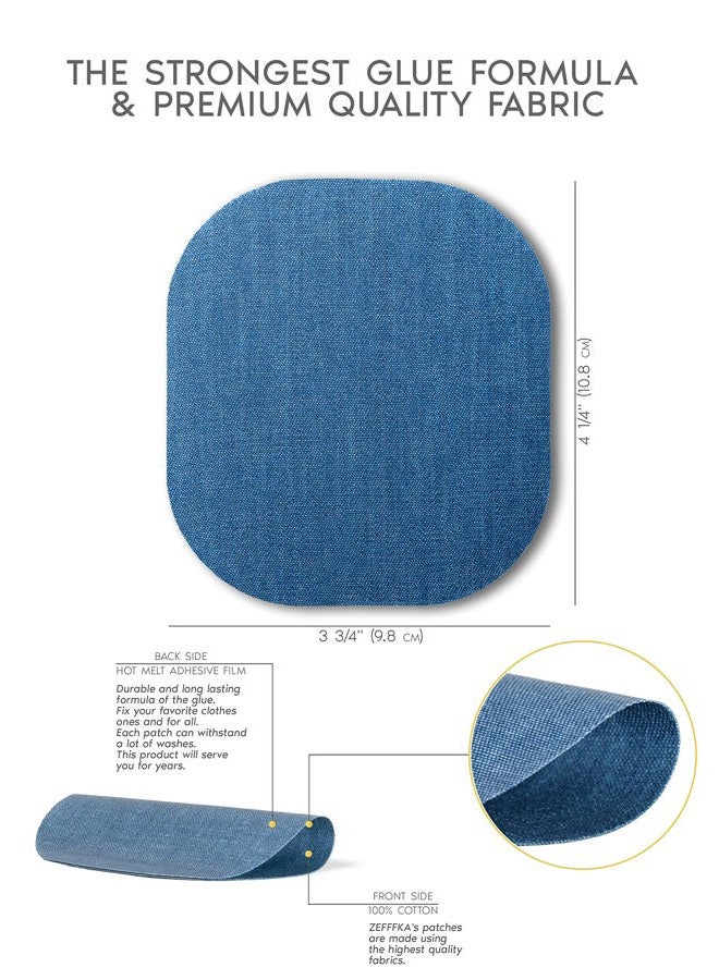 ZEFFFKA Applicable Jean Patches Fabric with Iron Inside & Outside Stronger Glue 100% Cotton Assorted Shades Decoration Kit 10 Pieces Size 10cm x 11cm - Image 3