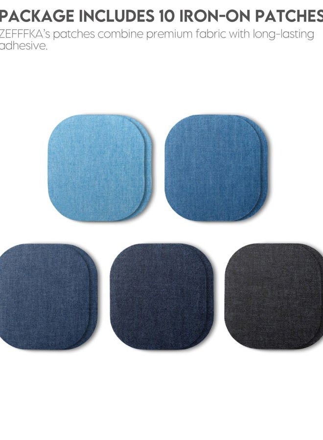 ZEFFFKA Applicable Jean Patches Fabric with Iron Inside & Outside Stronger Glue 100% Cotton Assorted Shades Decoration Kit 10 Pieces Size 10cm x 11cm - Image 2