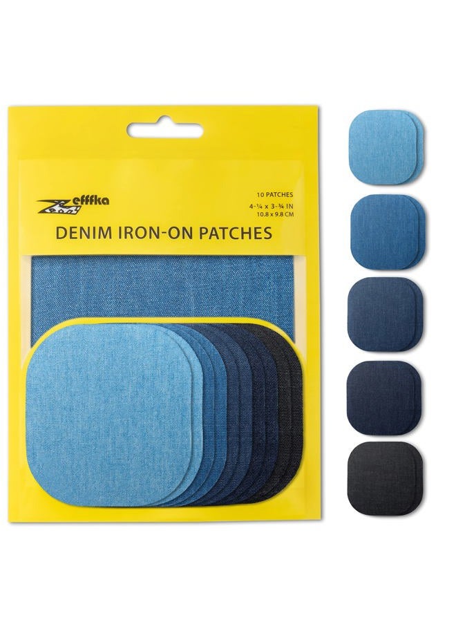 ZEFFFKA Applicable Jean Patches Fabric with Iron Inside & Outside Stronger Glue 100% Cotton Assorted Shades Decoration Kit 10 Pieces Size 10cm x 11cm - Image 1