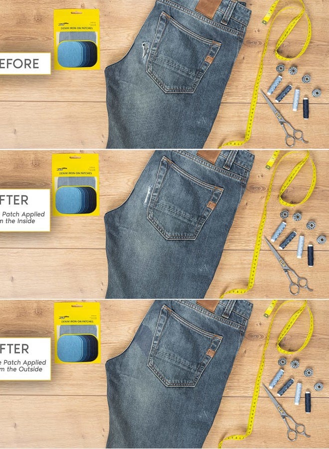 ZEFFFKA Applicable Jean Patches Fabric with Iron Inside & Outside Stronger Glue 100% Cotton Assorted Shades Decoration Kit 10 Pieces Size 10cm x 11cm - Image 5