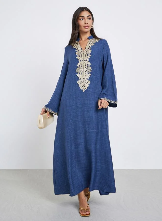 Amirah Amirah Blue Lace Trim Panel Jalabiya