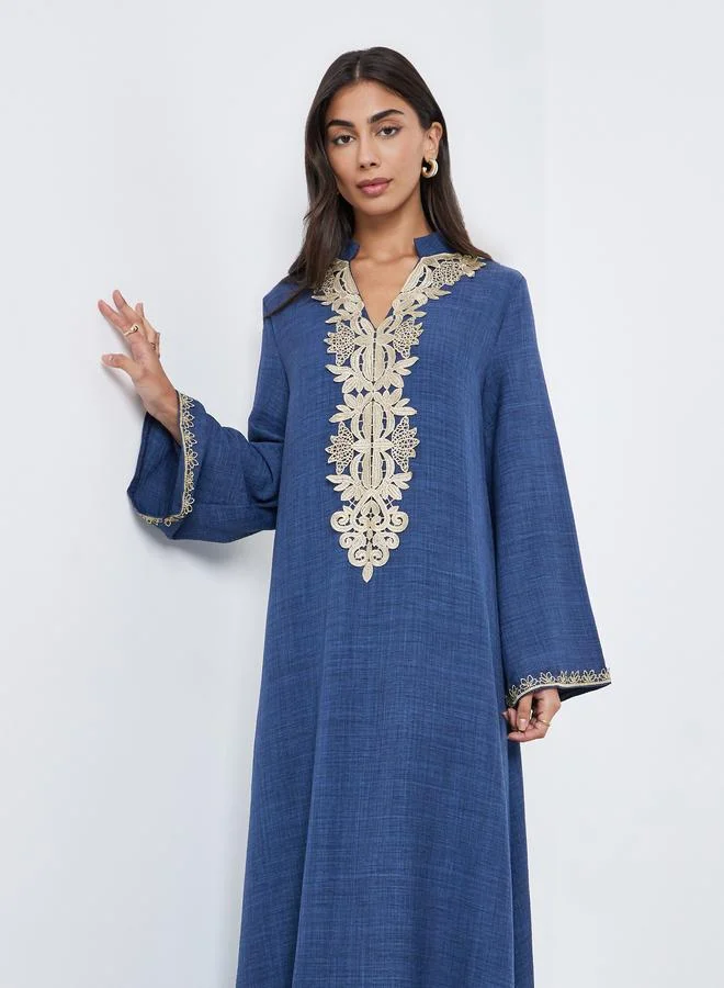 Amirah Amirah Blue Lace Trim Panel Jalabiya