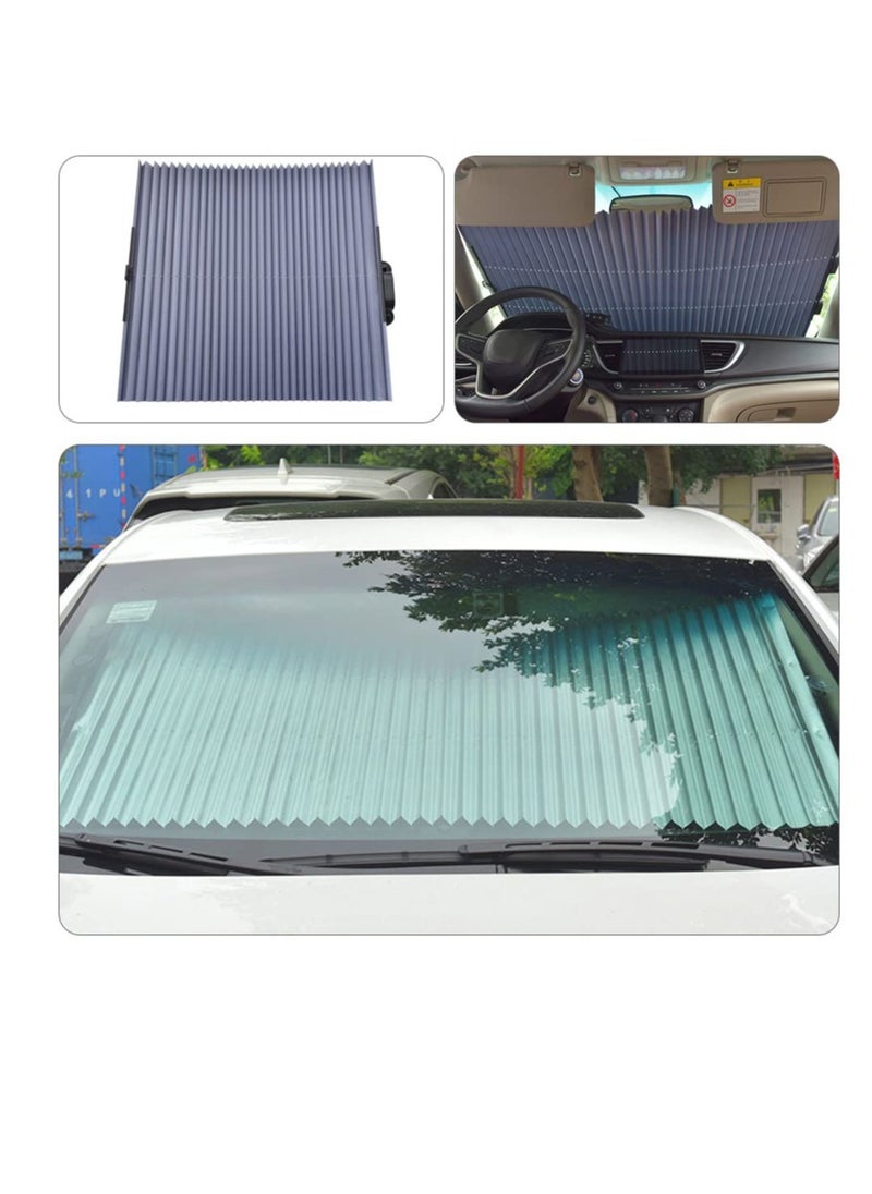 Excefore - Retractable Windshield Sun Shade for Car, 65CM Large Foldable Sun Visor Protector, Blocks 99% UV Rays and Heat, Auto Sunshade Fits Front Rear Window with Double Suction Cups, Black - Image 1