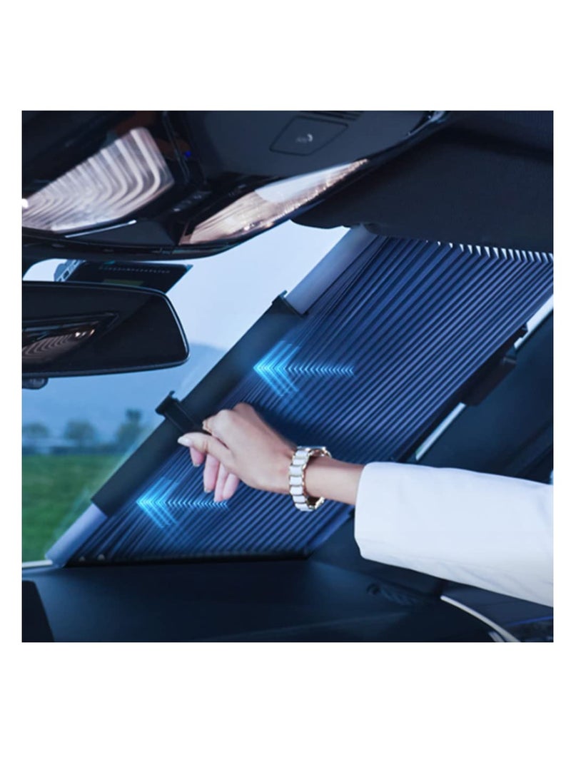 Excefore - Retractable Windshield Sun Shade for Car, 65CM Large Foldable Sun Visor Protector, Blocks 99% UV Rays and Heat, Auto Sunshade Fits Front Rear Window with Double Suction Cups, Black - Image 1