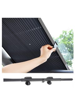 Retractable Windshield Sun Shade for Car, 65CM Large Foldable Sun Visor Protector, Blocks 99% UV Rays and Heat, Auto Sunshade Fits Front Rear Window with Double Suction Cups, Black