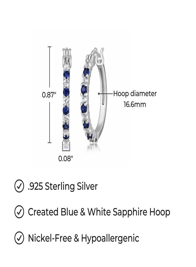 مورجان آند بايدج أقراط حلقية من الفضة الإسترليني عيار 925 مطلية بالروديوم من مورغان آند بيج، مرصعة بأحجار ياقوت أزرق وأبيض متناوبة مصنعة مخبرياً - أقراط من الفضة الإسترليني خفيفة الوزن ومضادة للحساسية - Image 3