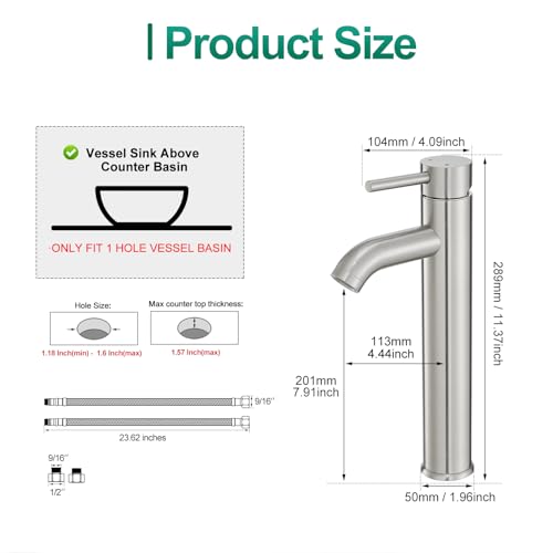 VOTON Vessel Sink Faucet Chrome Modern Tall Bathroom Faucets Single Handle One Hole Rv Vanity Lavatory Bathroom Sink Faucet - Image 5