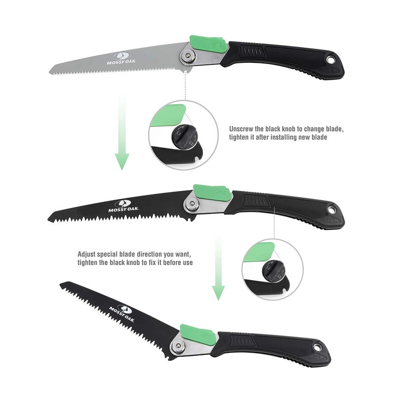 MOSSY OAK 3 in 1 Folding Saw, Pruning Hand Saw with Wood, Metal and PVC Blade, Camping Saw for Backpacking, Hunting and Bushcraft, Pouch Included - Image 2