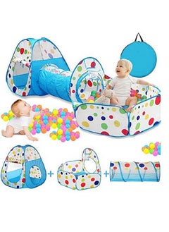 BabyGo BabyGo Portable Kids 3-in-1 Colorful Dotted Theme Tunnel Playhouse Ball Pool Ball Pit Tent Summer Indoor Outdoor Play Fun Toy (Balls not Included, Blue)  - Image 1