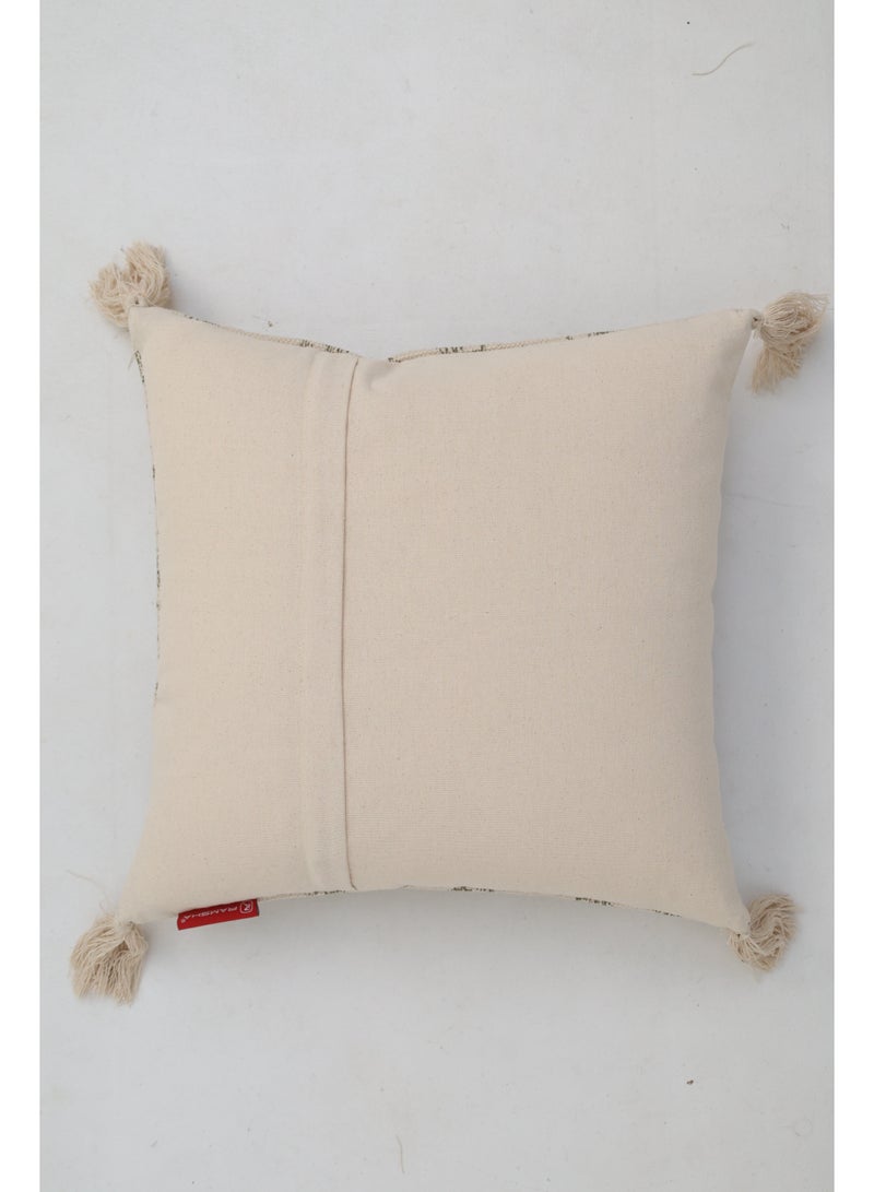 Ramsha Beige and Cream Color Printed  Cotton Home Decor Tassel Cushion with insert for bedroom– CS 325 - Image 5
