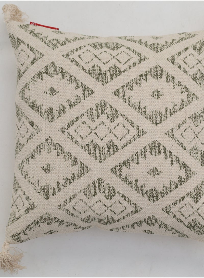 Ramsha Beige and Cream Color Printed  Cotton Home Decor Tassel Cushion with insert for bedroom– CS 325 - Image 4