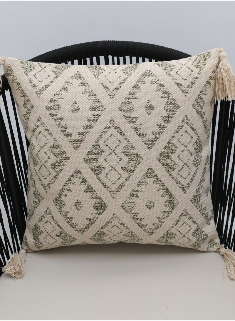 Ramsha Beige and Cream Color Printed  Cotton Home Decor Tassel Cushion with insert for bedroom– CS 325 - Image 2