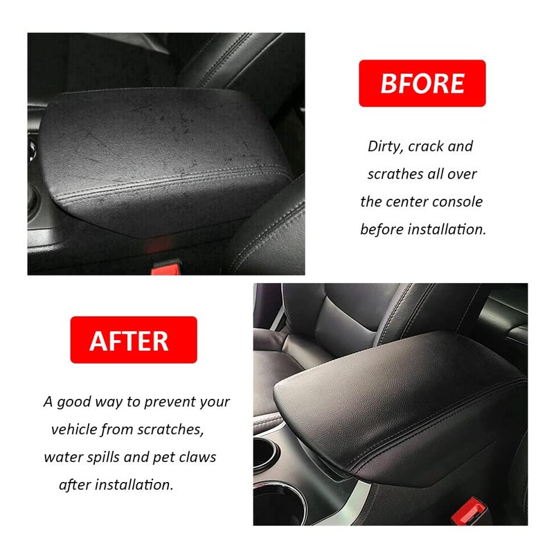 DEYTOP Console Armrest Cover for Ford Explorer 2011-2019 Center Console Crusion Pad for 2019 2017 2017 2016-2011 Explorer Anti-Scratch Leather Armrest Crusion Protector (Black with Black Stitches) - Image 2