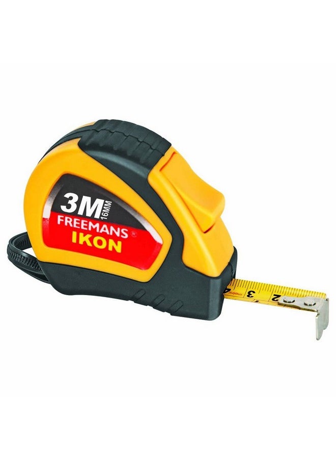 FREEMANS FREEMANS IKON 3m:16mm Steel Inchi Measuring Tape - 3m (Yellow & Black) With Unbreakable ABS case || Soft Grip Bi-material Case || Auto-lock and Belt Clip  - Image 1