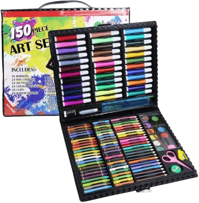 فاريوس مجموعة فنية كاملة، 150 قطعة، متعددة الألوان، تتضمن أقلام تحديد، وشمع، وأقلام باستيل، وأقلام تلوين، مع حقيبة حمل، مناسبة للأعمار من 6 سنوات