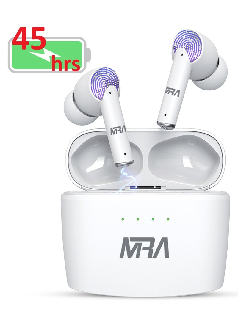 MRA - Earbuds, Long Battery Life, Deep Bass with 13mm Drivers, Waterproof, 5.3 Bluetooth for Stable Connection, Noise-Cancelling, Easy Tap-to-Control, Battery Status Indicator on Case, Premium Earphones for Music/Calls - Image 1