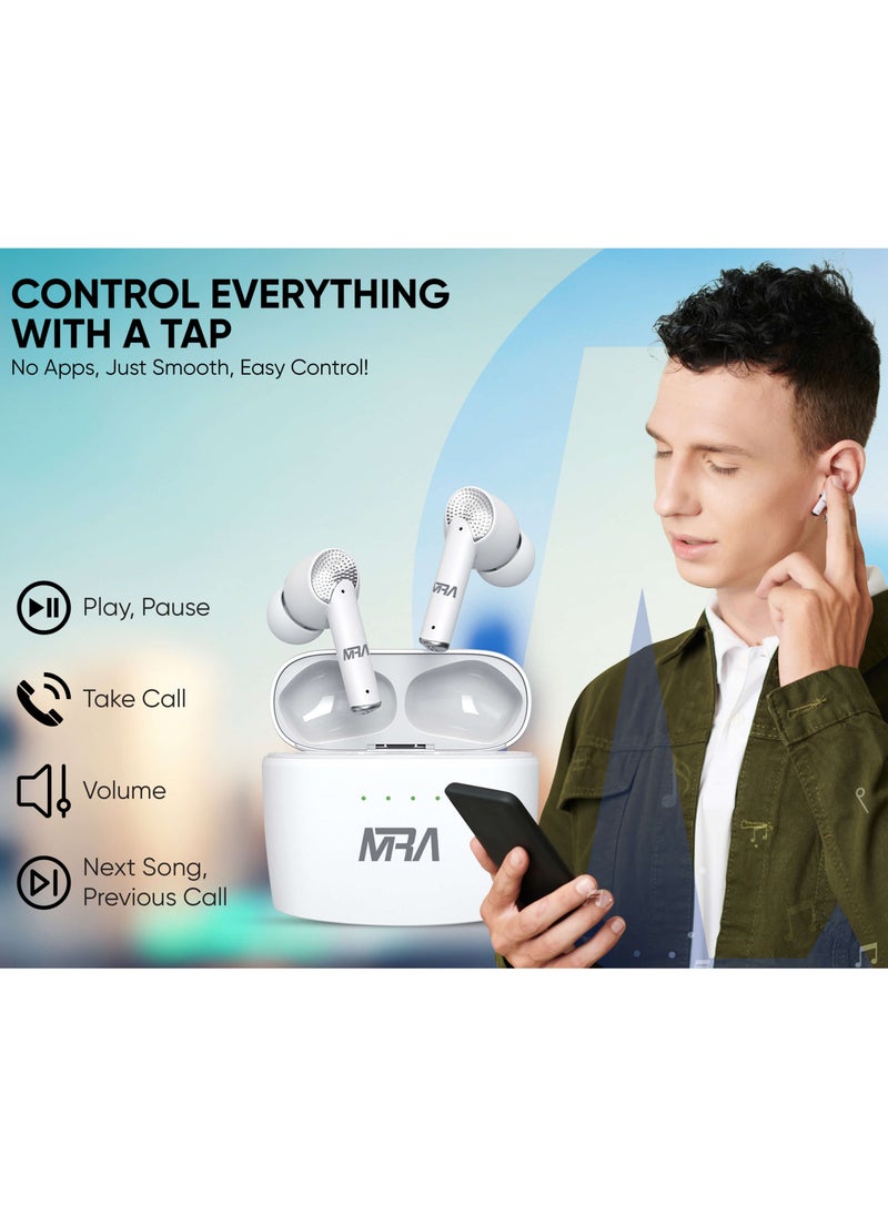 MRA - Earbuds, Long Battery Life, Deep Bass with 13mm Drivers, Waterproof, 5.3 Bluetooth for Stable Connection, Noise-Cancelling, Easy Tap-to-Control, Battery Status Indicator on Case, Premium Earphones for Music/Calls - Image 1
