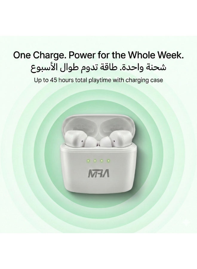 MRA 7-Day Battery Bluetooth Earbuds, Stereo TWS Wireless Earphones, 13mm Drivers for Deep Bass, Waterproof, Mic, Lightweight, iOS Android Compatible, for Gym, Running, Office Calls, Commuting, Music - Image 2
