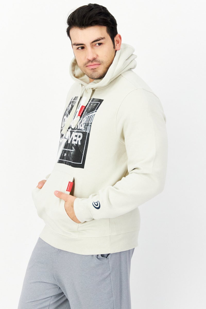 DUCK AND COVER Men Hooded Long Sleeve Graphic Print Sweatshirt, Beige - Image 4