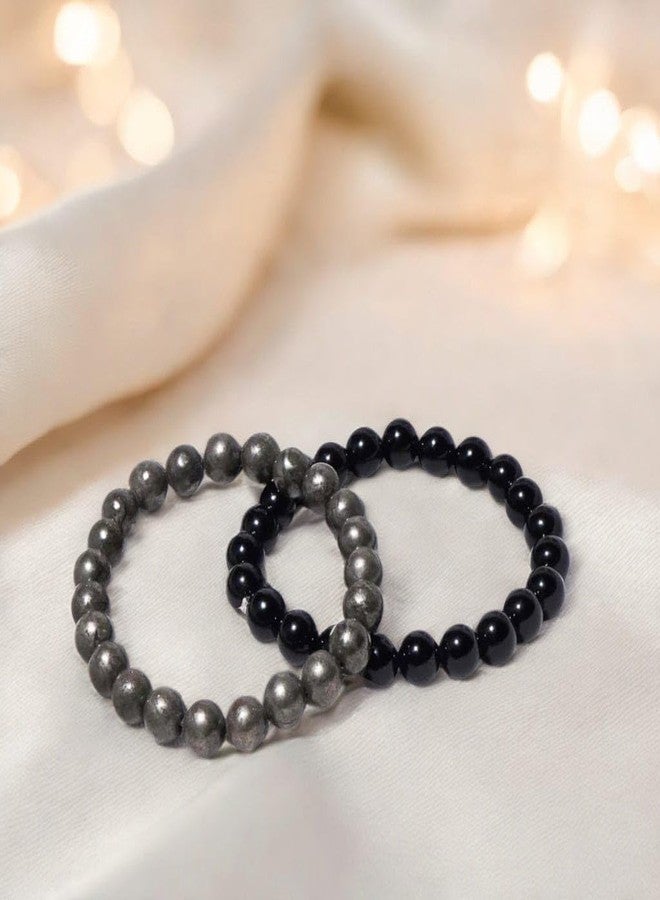 SAINTIMO ® Riche Rich Combo (Pyrite bracelet + Black Obsidian Bracelet) | Lab Test Certificate, Crystal Attracts Business Luck |Protective Energy |Wealth Finance - Image 4