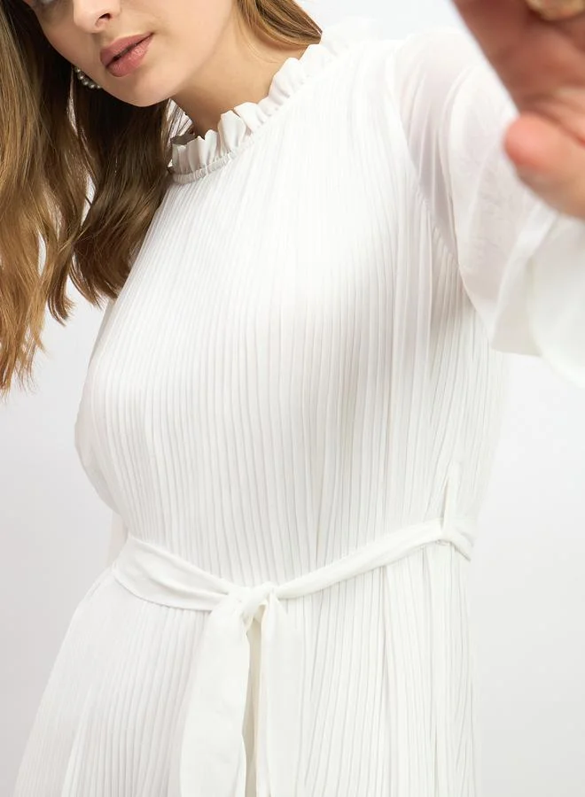 Styli Pleated High Neck A-Line Maxi Dress