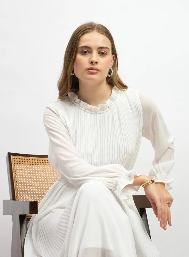 Styli Pleated High Neck A-Line Maxi Dress