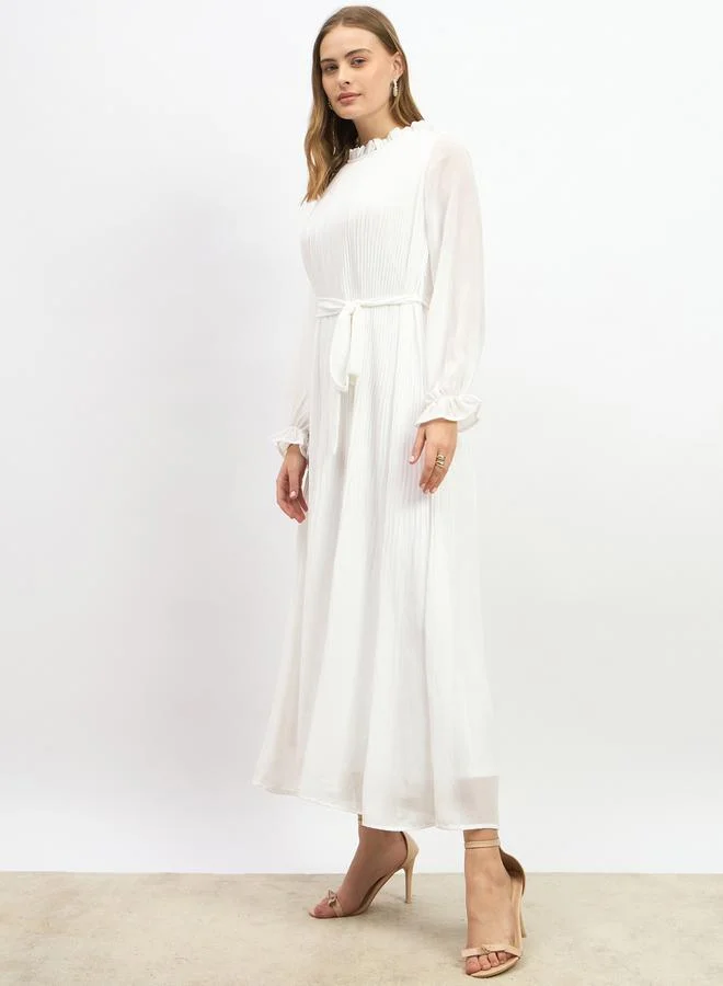 Styli Pleated High Neck A-Line Maxi Dress