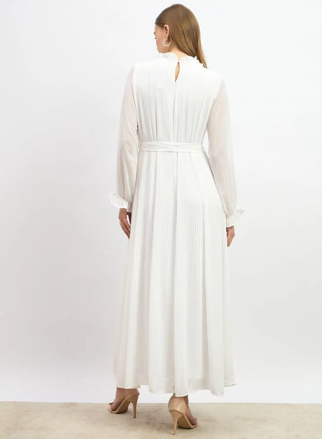 Styli Pleated High Neck A-Line Maxi Dress