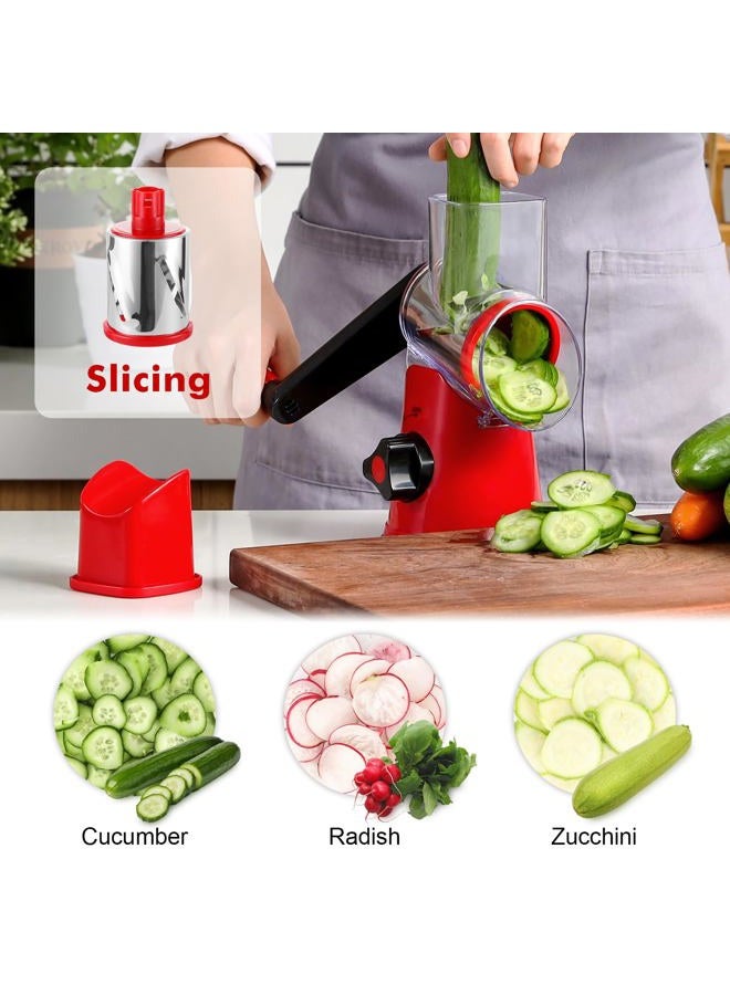 GDL Rotary Cheese Grater Handheld, Vegetable Mandoline Slicer Easy Cleaning, Kitchen Cheese Grater Shredder with 3 Drum Blades - Image 4
