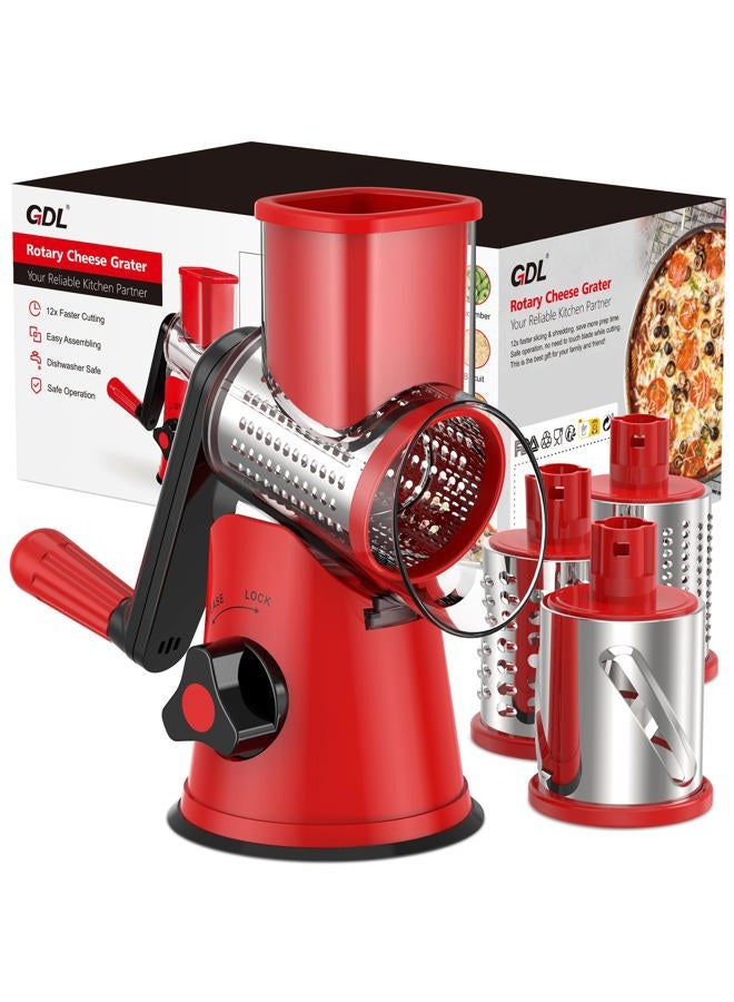 GDL Rotary Cheese Grater Handheld, Vegetable Mandoline Slicer Easy Cleaning, Kitchen Cheese Grater Shredder with 3 Drum Blades - Image 1