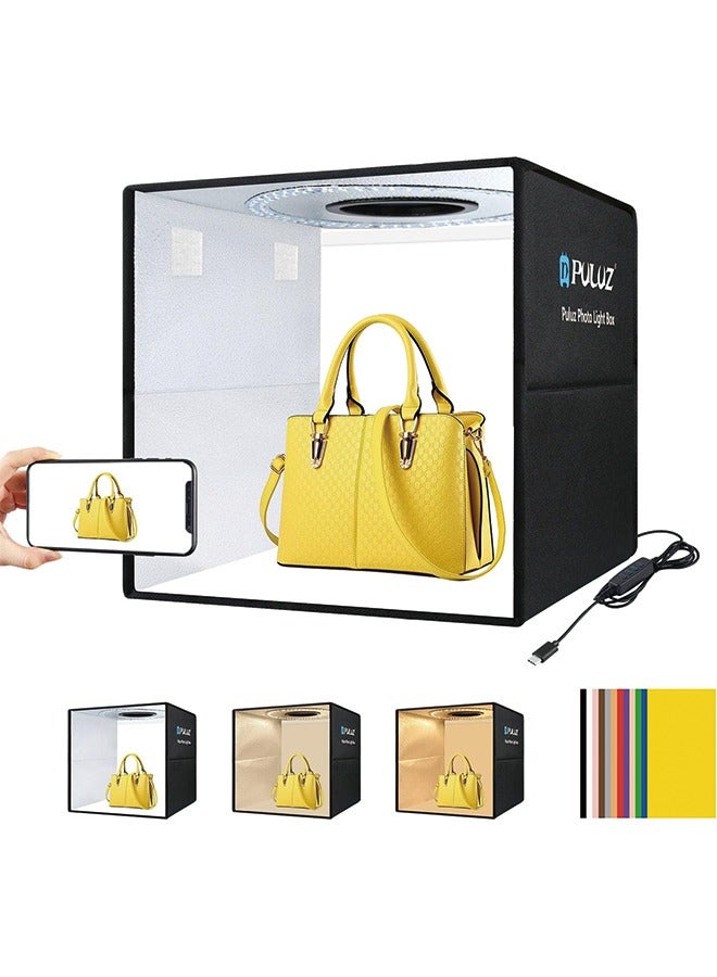 PULUZ 16"×16" Professional Photo Studio Light Box,PULUZ Portable Foldable Light Box Photography,Tri-Color Dimmable Photo Box Kit with 160 LED Lights & 6 Backdrops (12 Colors) for Product Photography  - Image 1