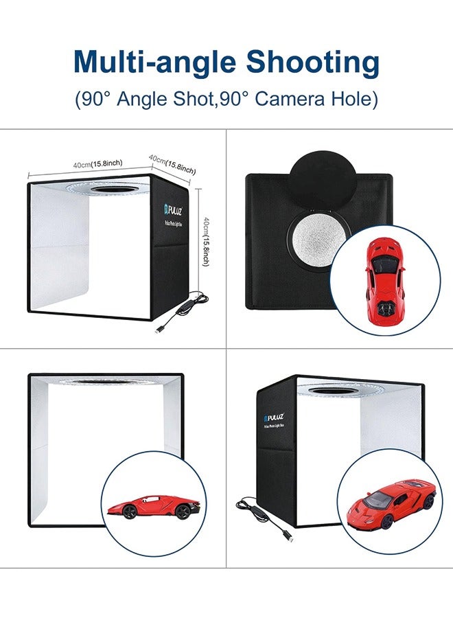 PULUZ 16"×16" Professional Photo Studio Light Box,PULUZ Portable Foldable Light Box Photography,Tri-Color Dimmable Photo Box Kit with 160 LED Lights & 6 Backdrops (12 Colors) for Product Photography  - Image 5