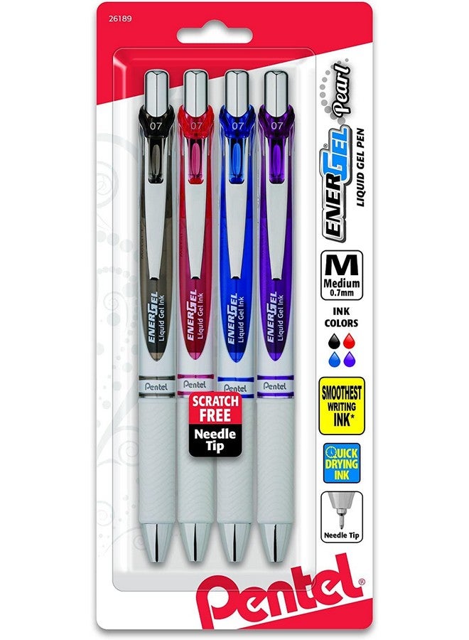 بنتل قلم جل سائل قابل للسحب من بينتيل إنرجِل بيرل آر تي إكس، (0.7 مم)، خط متوسط، طرف إبرة، ألوان حبر متنوعة، عبوة من 4 قطع (BLN77WBP4M) - Image 1