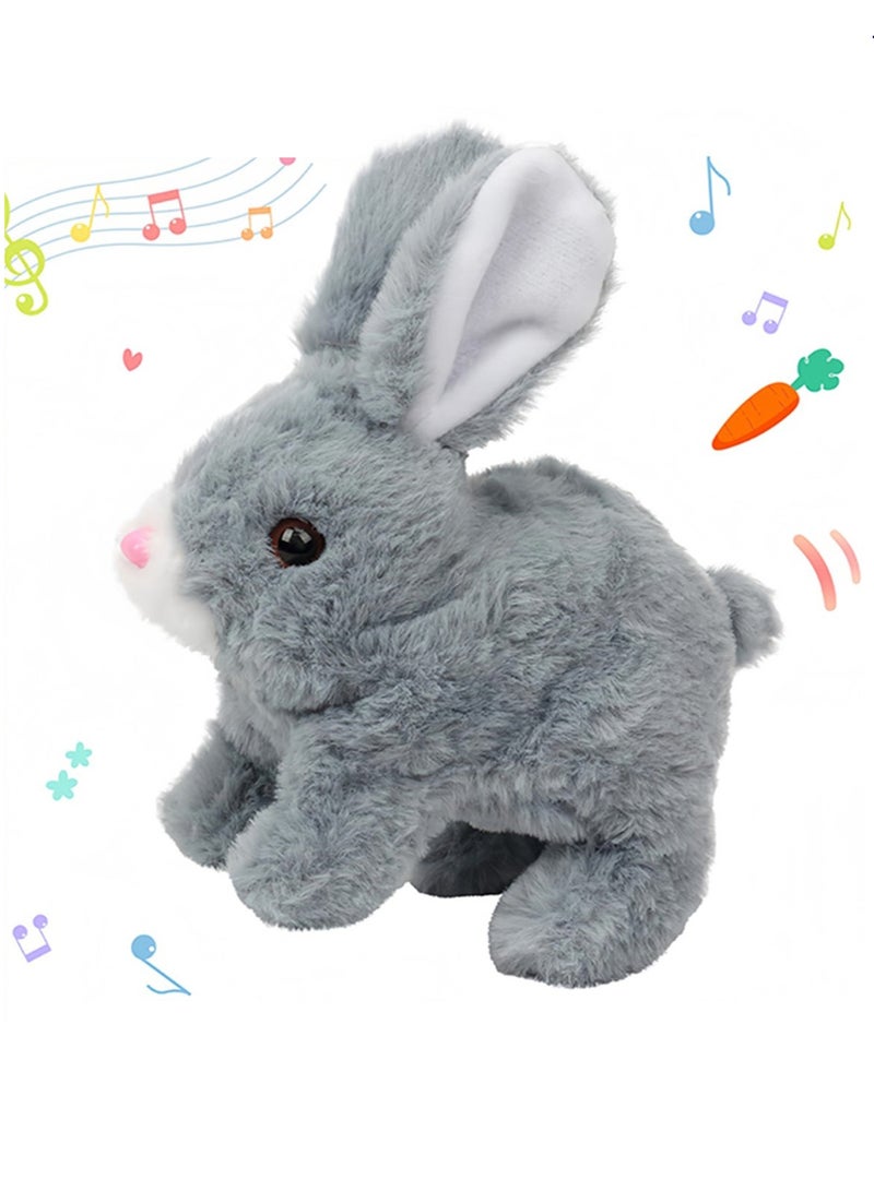 عربست أرنب قافز، حيوان أليف إلكتروني تفاعلي، لعبة أرنب قطيفة مع أصوات وحركات، يمشي بشكل متحرك، آذان تهتز، أنف يتحرك، هدايا للأطفال الصغار في أعياد الميلاد (رمادي) - Image 1