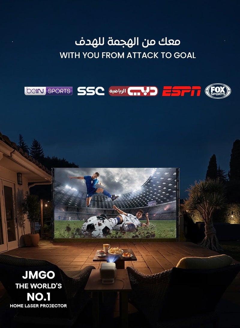 JMGO ARE YOU READY FOR THE WORLD CUP !! JMGO N1 Pro Triple Laser Projector, 1500 CVAI (3200 ANSI Lumens), FHD, 4K HDR10, Android TV 11, Blu Ray 3D, DTS & Dolby Audio, Dynaudio Speakers, 240Hz, Wi Fi 6, Bluetooth 5, Smart Object Avoidance - Image 4