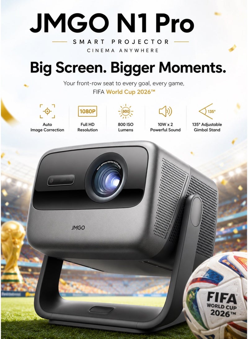JMGO ARE YOU READY FOR THE WORLD CUP !! JMGO N1 Pro Triple Laser Projector, 1500 CVAI (3200 ANSI Lumens), FHD, 4K HDR10, Android TV 11, Blu Ray 3D, DTS & Dolby Audio, Dynaudio Speakers, 240Hz, Wi Fi 6, Bluetooth 5, Smart Object Avoidance - Image 1