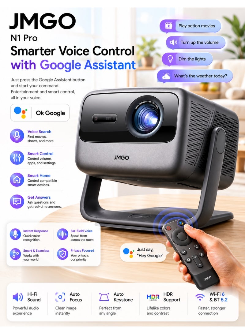 JMGO ARE YOU READY FOR THE WORLD CUP !! JMGO N1 Pro Triple Laser Projector, 1500 CVAI (3200 ANSI Lumens), FHD, 4K HDR10, Android TV 11, Blu Ray 3D, DTS & Dolby Audio, Dynaudio Speakers, 240Hz, Wi Fi 6, Bluetooth 5, Smart Object Avoidance - Image 5