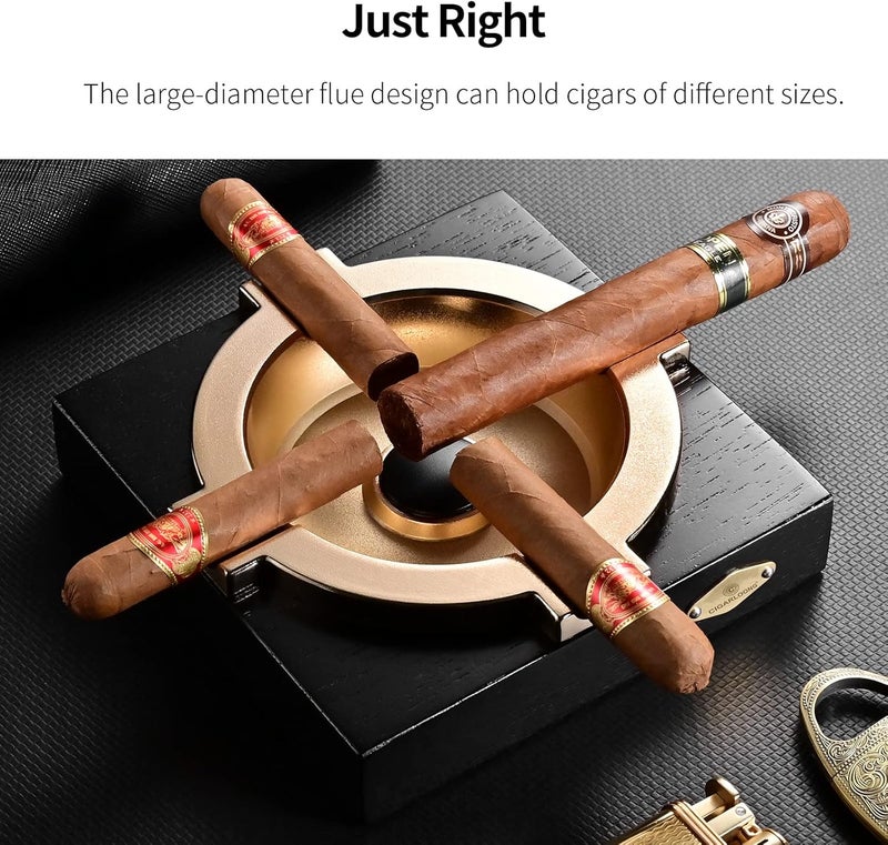 Large Cigar Ashtray for 4 Cigars - Wooden & Stainless Steel Luxury Ash Tray for Home/Office/Patio Use (Black ) - Image 3