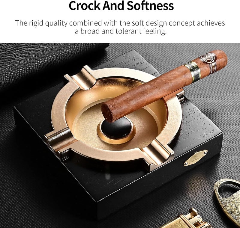 Large Cigar Ashtray for 4 Cigars - Wooden & Stainless Steel Luxury Ash Tray for Home/Office/Patio Use (Black ) - Image 2