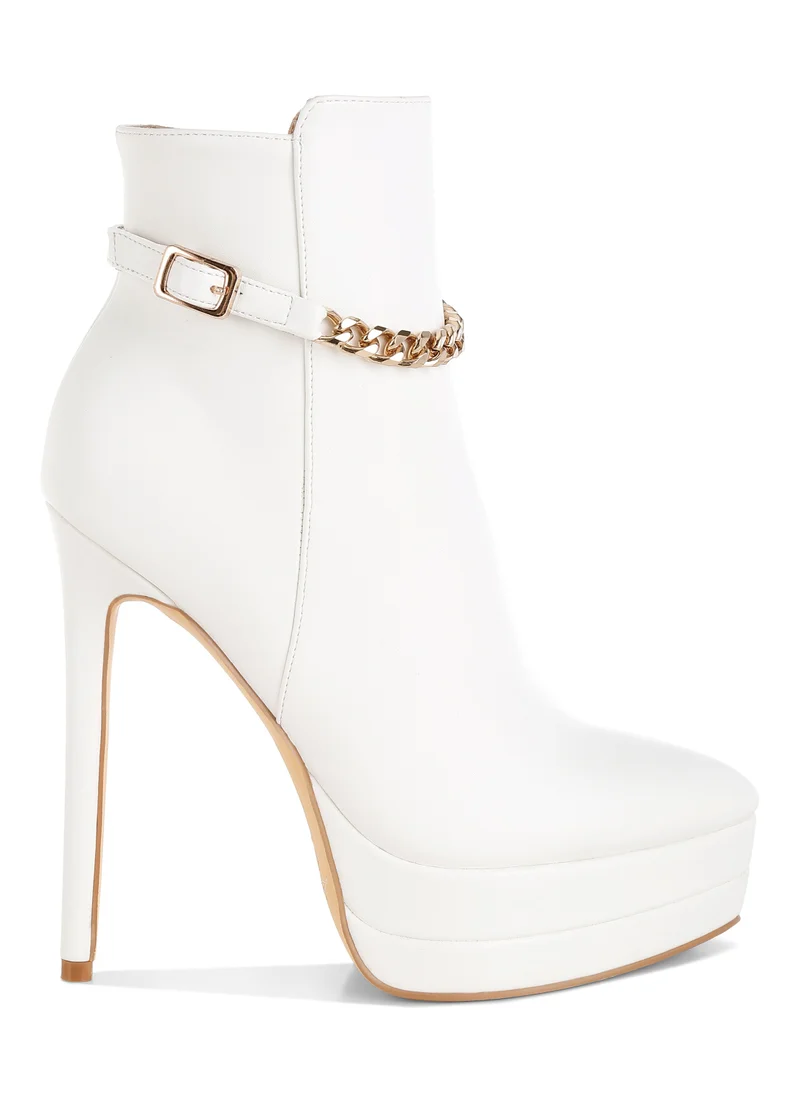 London Rag Metallic Chain Detail Boots in White