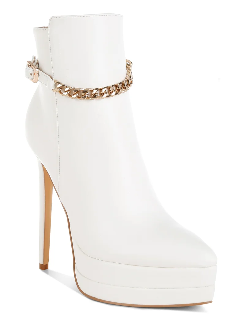 London Rag Metallic Chain Detail Boots in White