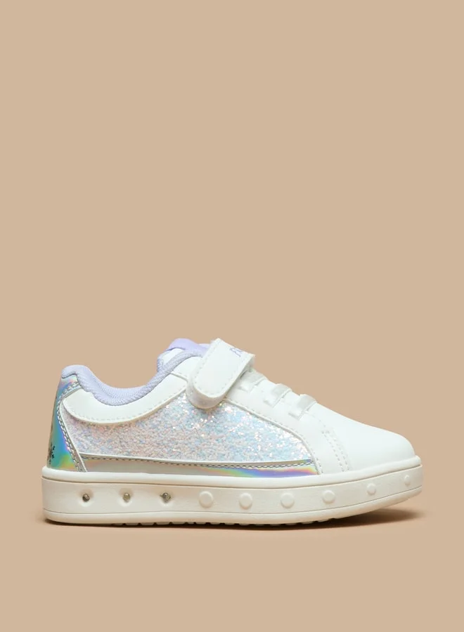 ديزني Girls Frozen Theme Sneakers with Hook and Loop Closure