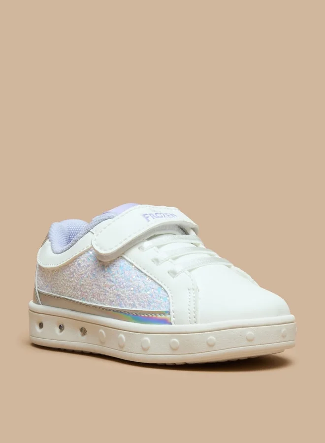 ديزني Girls Frozen Theme Sneakers with Hook and Loop Closure