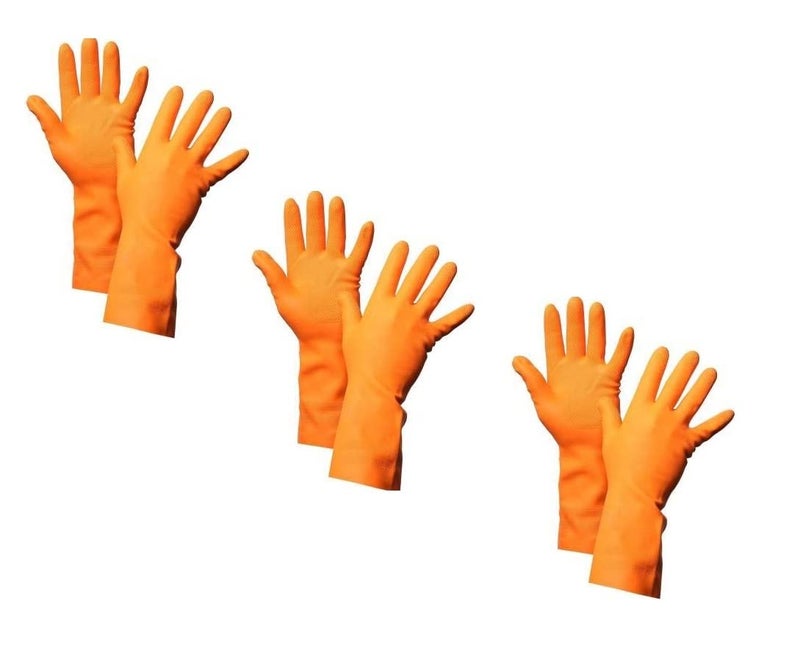 Ekon Combo Of 3 Latex Non Slip Multipurpose Heavy Duty Reusable Safety Rubber Hand Gloves For Chemical Resistance Protective Lab Gardening Industrial Building Construction Agriculture Work Orange - Image 1