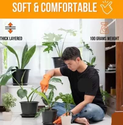 Ekon Combo Of 3 Latex Non Slip Multipurpose Heavy Duty Reusable Safety Rubber Hand Gloves For Chemical Resistance Protective Lab Gardening Industrial Building Construction Agriculture Work Orange - Image 3