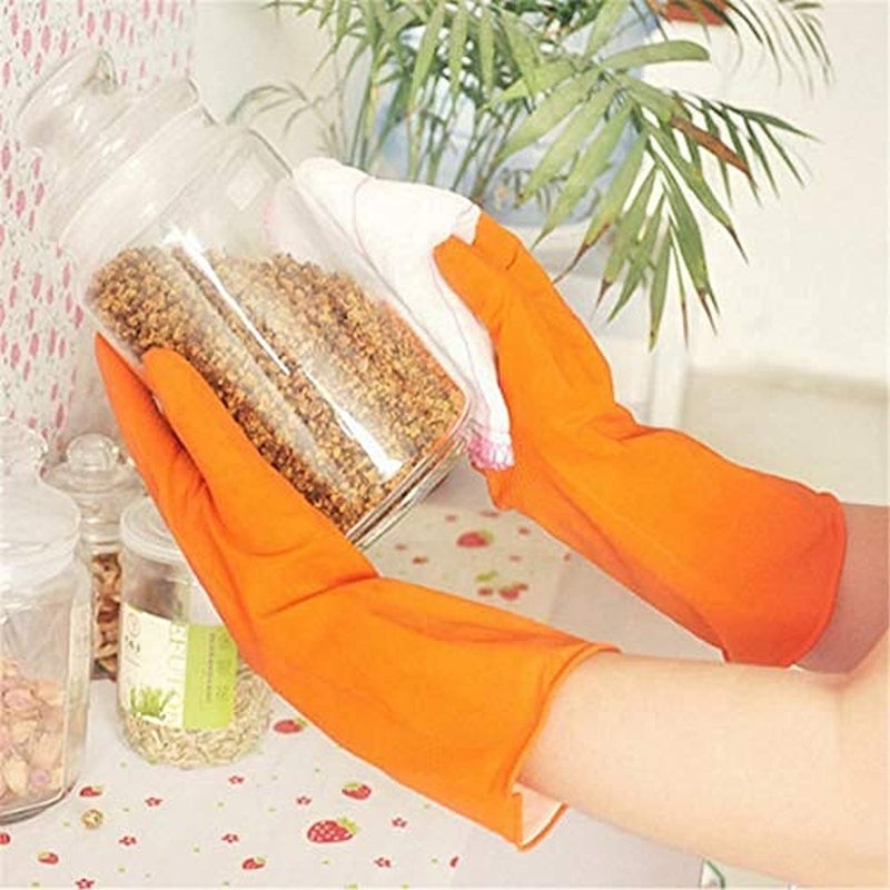 Ekon Combo Of 3 Latex Non Slip Multipurpose Heavy Duty Reusable Safety Rubber Hand Gloves For Chemical Resistance Protective Lab Gardening Industrial Building Construction Agriculture Work Orange - Image 5
