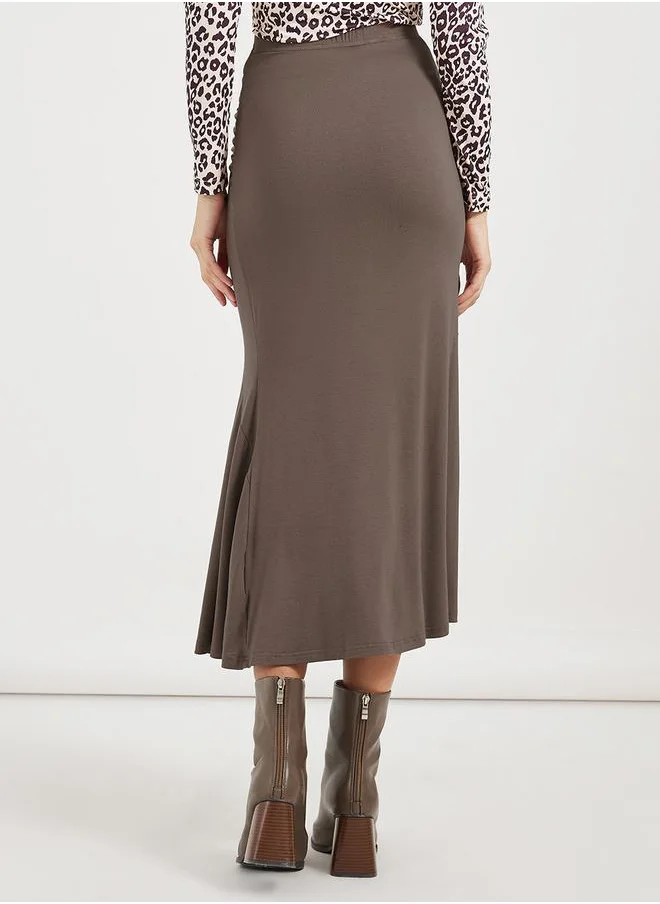 Styli Tie Draped Detail Solid Midi Skirt