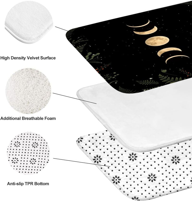 Coxila Moon Phase Shower Curtain Set Moonlit Celestial Plant Goth Gothic Witch Witchy Mysticism Toilet Lid Cover U Shaped Bath Mat 4 Pcs Decor Bathroom Non-Slip Rug Fabric Polyester 60x72 Inch - Image 5