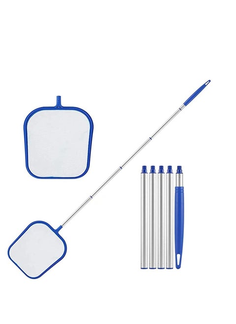 Swimming Pool Skimmer Net Pool Leaf Skimmer Fine Mesh Skimming Pool Net with Adjustable 5 Connecting Aluminium Telescopic Pole Swimming Pool Cleaning Leaf Skim Net