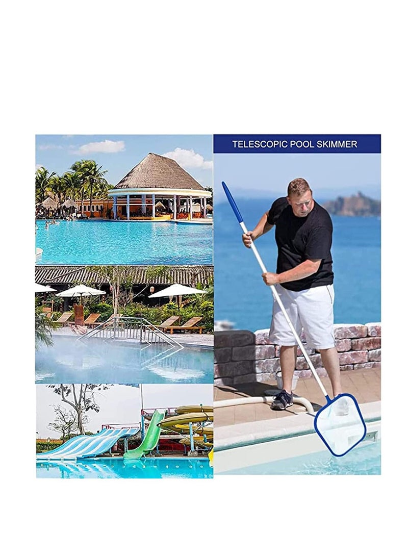 SYOSI - Swimming Pool Skimmer Net Pool Leaf Skimmer Fine Mesh Skimming Pool Net with Adjustable 5 Connecting Aluminium Telescopic Pole Swimming Pool Cleaning Leaf Skim Net - Image 1